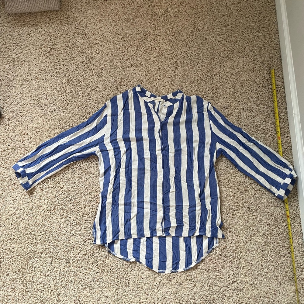 Blue and white striped nautical button down, small